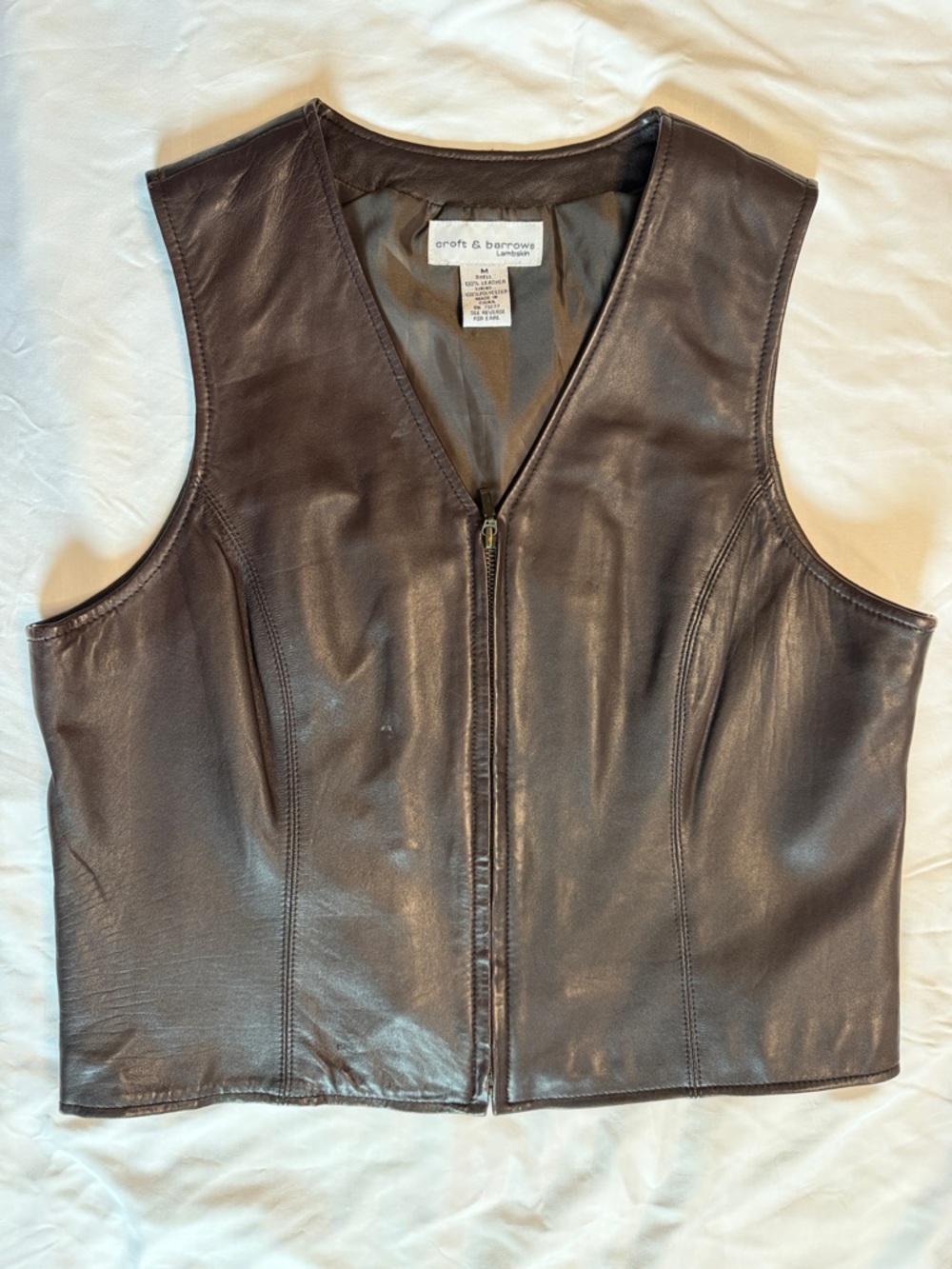 croft & barrow Dark Brown Leather Zip Vest
